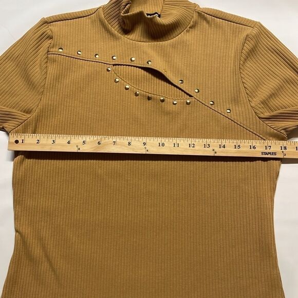 INC International Concept Women’s Tan peek a book Long sleeve Top Sz L - Picture 4 of 7